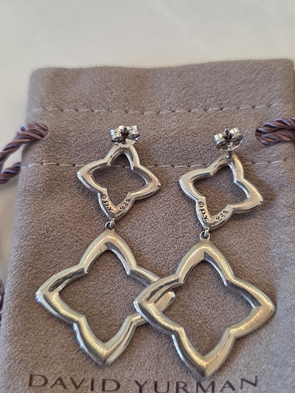 David Yurman Sterling Silver Open Quatrefoil Drop Earrings - Silver - Picture 2 of 5